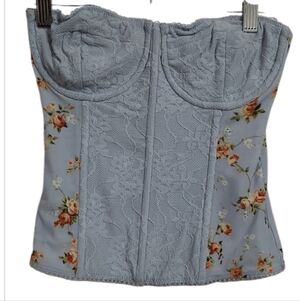 WeWoreWhat Blue Floral Lace Bustier